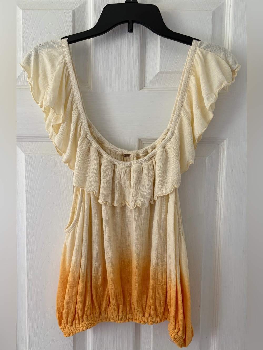 Free People Cream to Orange Ombre Ruffle Sleeve Tank
